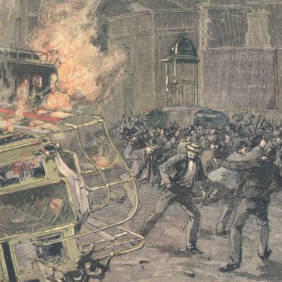 Les troubles à Paris. Incendie d'omnibus et de tramways (Le Petit Journal. Supplément illustré, n°139, 22 juillet 1893)