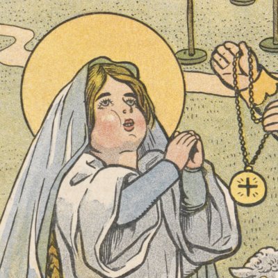 Saint Germain remet à sainte Geneviève une médaille tombée du ciel (Montorgueil, Jouons à l'Histoire !) - Job