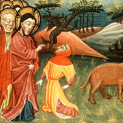Guérison du démoniaque gérasénien (Bible d’Utrecht, KB 78D38 II, F157v)