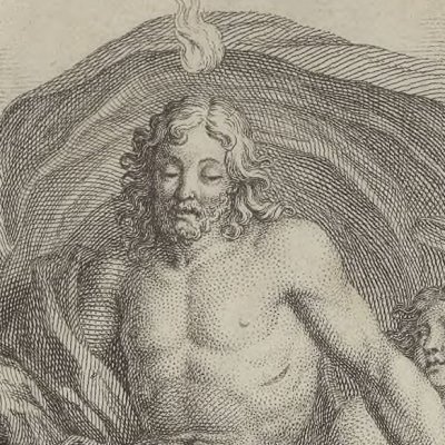 Le Christ de l'Apocalypse apparaît à Abraham, Eve, Adam, Moïse et David (Frontispice des Figures de la Bible, 1728) - B. Picart