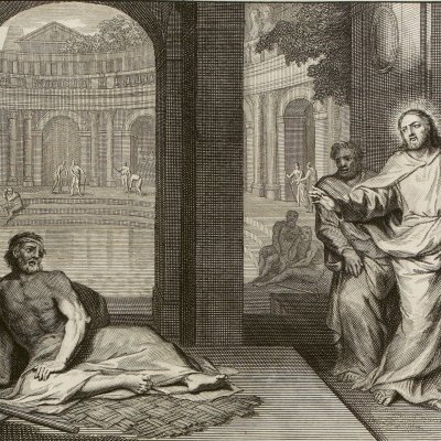 Le lavoir de Bethesda (Histoire du vieux et du nouveau testament, 1700, n°24) - Huyberts d'après Elliger