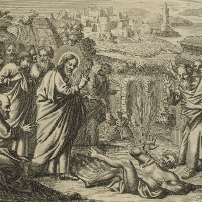 Guérison du démoniaque (The history of the Old Testament, vol. 2, 1688, n°20) - Bouche d'après Freman