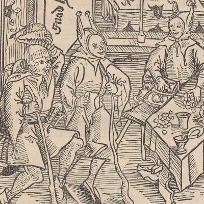 De avaritia et prodigalitate (J. Locher d'après S. Brant, Stultifera Navis, Bâle, J. Bergmann, 1497, f13)