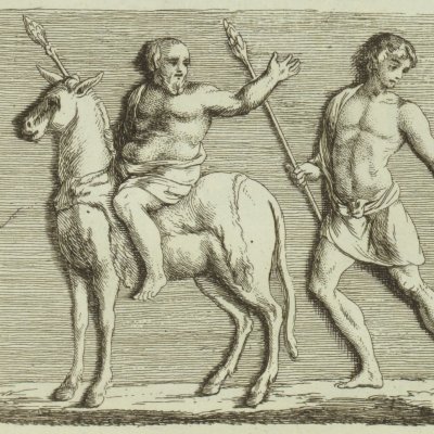 Cortège bachique avec Silène, bacchant et ménade (Caylus, Antiquités romaines, pl. 56.2)