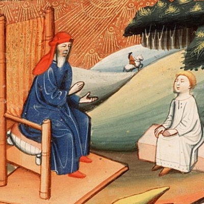 Tobit envoie son fils Tobie en Médie (Bible d’Utrecht, KB 78 D 39 I, F237v)