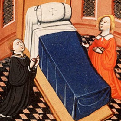 Tobie et Sarra en prières le soir de leurs noces (Bible d’Utrecht, KB 78 D 39 I, F238v)