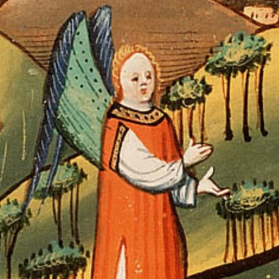 L'ange Raphaël révèle son identité à Tobit, Tobie et Sarra (Bible d’Utrecht, KB 78 D 39 I, F240r)