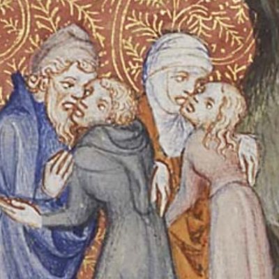 Adieux de Tobie et de Sarra à Ragouël et à Anna (Bible historiale de Petrus Comestor, F250r) - Jean Bondol