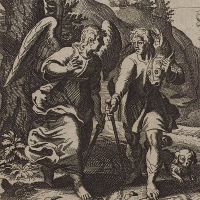 L'ange Raphaël guide Tobie (Histoire du vieux et du nouveau testament, 1671, p285)