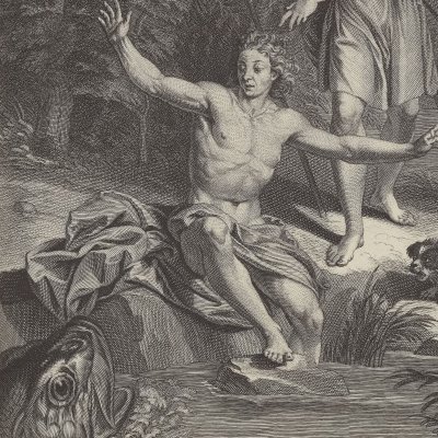Un poisson se jette sur Tobie (Figures de la Bible, 1728) - Blois d'après Picart