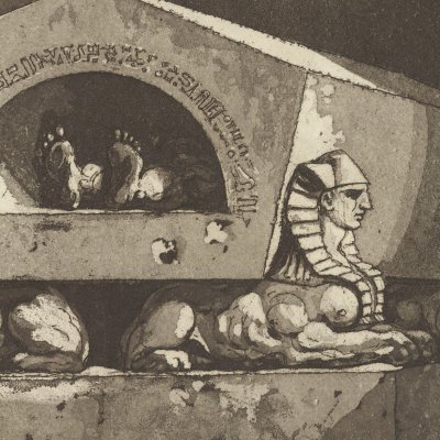 Sarcophage aux quatre sphinx avec un cadavre dont on aperçoit les pieds - Louis-Jean Desprez