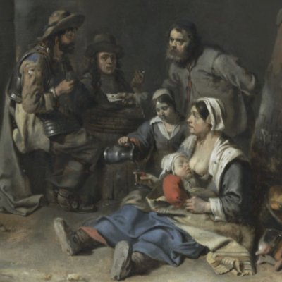 Soldats jouant aux cartes dans un campement - Sébastien Bourdon