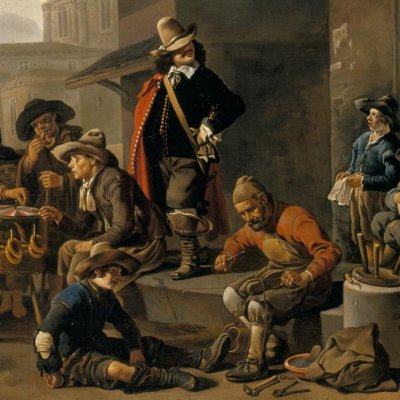 Personnages devant une locanda près de la Piazza del Popolo à Rome - Johannes Lingelbach