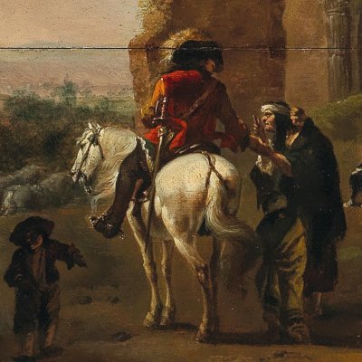 Cavalier et mendiants dans des ruines romaines - Pieter van Laer