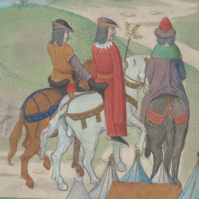 Arrivée des Troyens en Italie. Ambassade à Latinus (Virgile, Énéide 7, Gand BHSL.HS.9020, f176v)