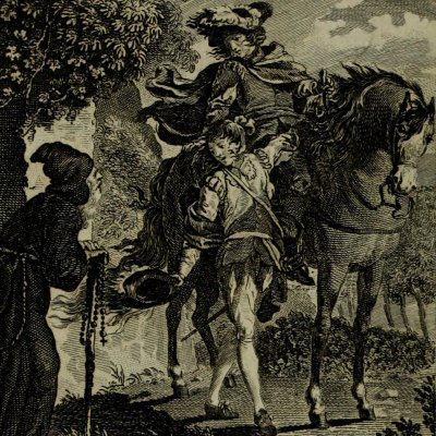 Gil Blas et don Alphonse demandent l'hospitalité à un ermite (Lesage, Œuvres choisies, 1810, t2) - Marillier