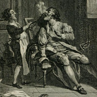 Estevanille brûle la moustache d'un spadassin avec un fer à friser (Lesage, Œuvres choisies, 1810, t10) - Marillier