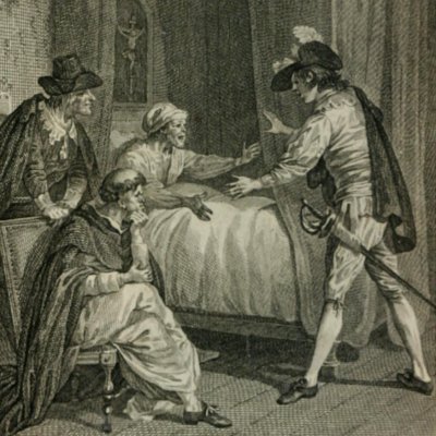 Retrouvailles d'Estevanille et de son oncle Maître Damien (Lesage, Œuvres choisies, 1810, t10) - Marillier