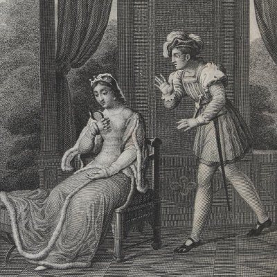 Mendoce surprend la comtesse avec son portrait (Histoire de la comtesse de Savoie, Lepetit 1820) - Choquet