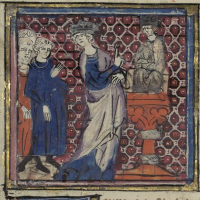 Ninus et Sémiramis instaurent le culte de Bel (Le romant des Fables Ovide le Grant, Ms-5069 réserve, F2v)