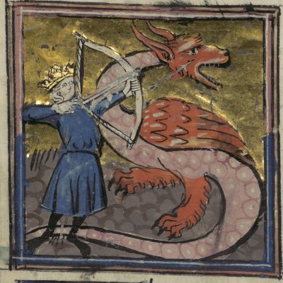 Phébus tue le serpent Python (Le romant des Fables Ovide le Grant, Ms-5069 réserve, F3v)