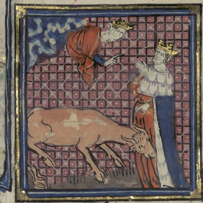 Jupiter abuse Junon en changeant Iô en génisse (Le romant des Fables Ovide le Grant, Ms-5069 réserve, F6r)