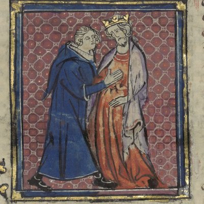 Mercure et Phébus se réconcilient  (Le romant des Fables Ovide le Grant, Ms-5069 réserve, F22r)