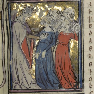 Mercure et les filles de Cécrops (Le romant des Fables Ovide le Grant, Ms-5069 réserve, F23r)