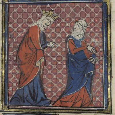 Minerve demande à Envie d'intervenir (Le romant des Fables Ovide le Grant, Ms-5069 réserve, F23v)