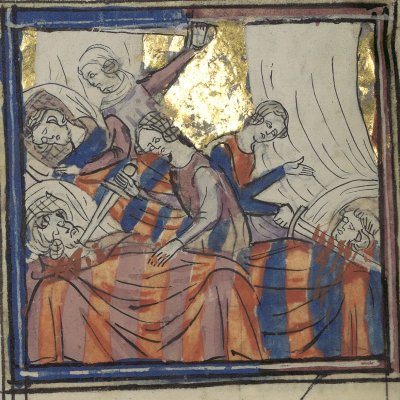 Les Danaides tuent leurs maris (Le romant des Fables Ovide le Grant, Ms-5069 réserve, F25v)