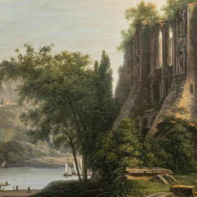 Cathédrale en ruines dans un paysage avec figures - Fleury Epinat
