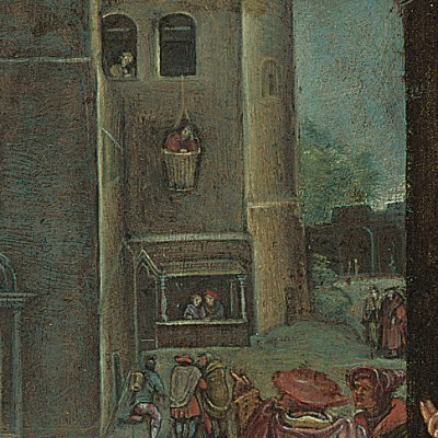 Virgile dans un panier - d'après Lucas de Leyde