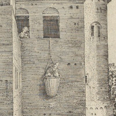 Virgile dans un panier - Lucas de Leyde