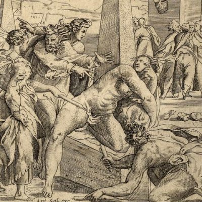 Punition de la courtisane qui s'était moquée de Virgile - Enea Vico d'après Perin del Vaga