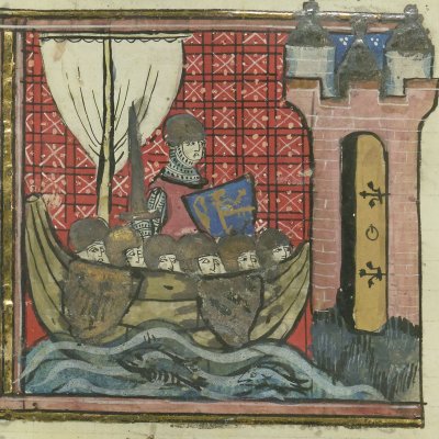 Assemblée des Troyens. Ils vont en Grèce (Roman de Troie, Bnf Français 60, f57v)