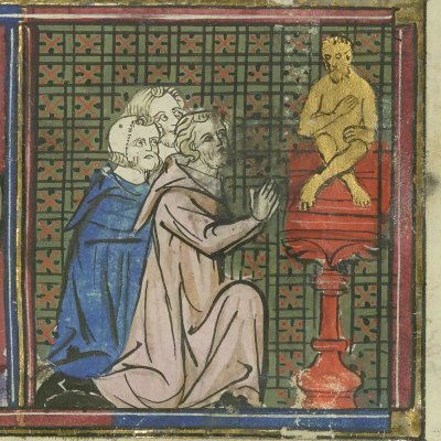 Les Troyens consultent l'oracle d'Apollon (Roman de Troie, Bnf Français 60, f63r)