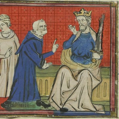 Agamemnon envoie des messagers à Priam (Roman de Troie, Bnf Français 60, f65v)