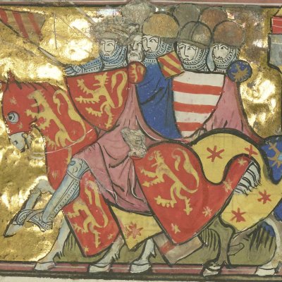 Priam mène la bataille (Roman de Troie, Bnf Français 60, f72r)