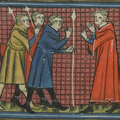 Oreste envoie chercher Pyrrhus pour le tuer (Roman de Troie, Bnf Français 60, f145v)