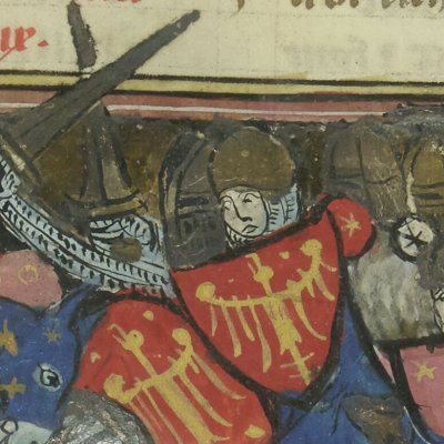 Hector et Pâris au combat (Roman de Troie, Bnf Français 60, f77r)