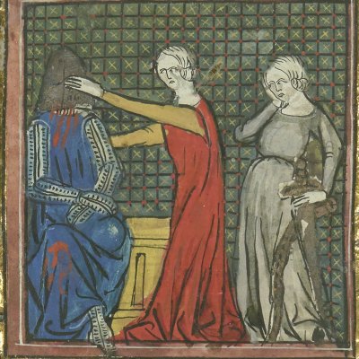 Hector blessé. Priam à son chevet (Roman de Troie, Bnf Français 60, f79v)