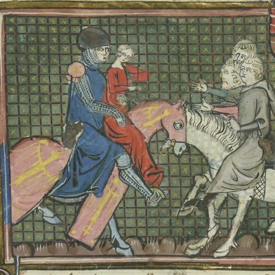 Troïlus enlève la fille de Calchas (Roman de Troie, Bnf Français 60, f91v)