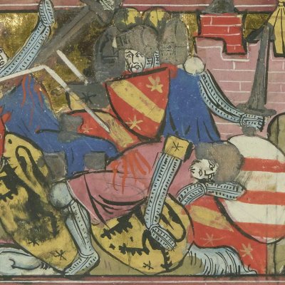 17e bataille : les Troyens se jettent sur Achille (Roman de Troie, Bnf Français 60, f113r)