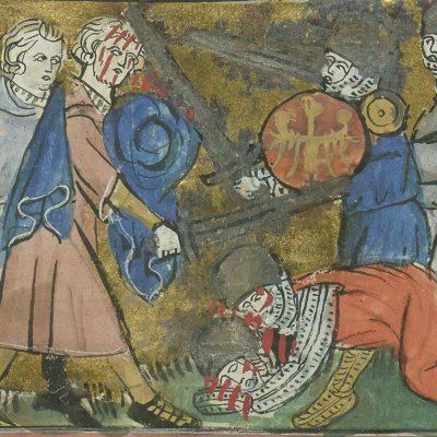 La mort d'Achille (Roman de Troie, Bnf Français 60, f117r)