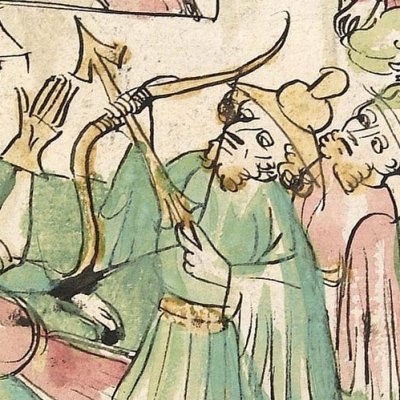 Combat sous les murs de Troie (Hendrik von Veldeke, Heidelberg, Cod. Pal. germ. 403, f3v)