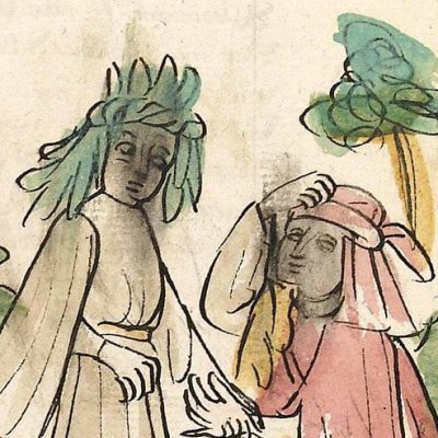 Didon accueille Énée (Hendrik von Veldeke, Heidelberg, Cod. Pal. germ. 403, f17r)