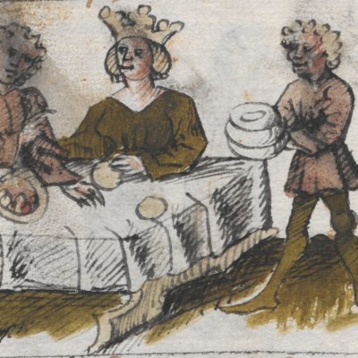 Banquet et passion de Didon (Hendrik von Veldeke, Vienne, Cod. 2861 HAN MAG, F10r)