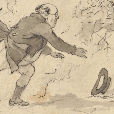 Mr. Pickwick in chase of his hat (Dessin pour M. Pickwick, éd. 1837, M. Pickwick à la poursuite de son chapeau) - Seymour