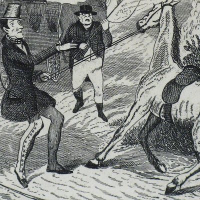 Mr Winkle Soothes the Refractory Steed (M. Pickwick, éd. 1837, M. Winkle calme le cheval récalcitrant) - Seymour