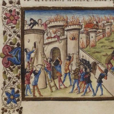 Incendie de Troie et mort de Priam (Virgile, Énéide, II, Escurial RBME S-II-19, f76r)